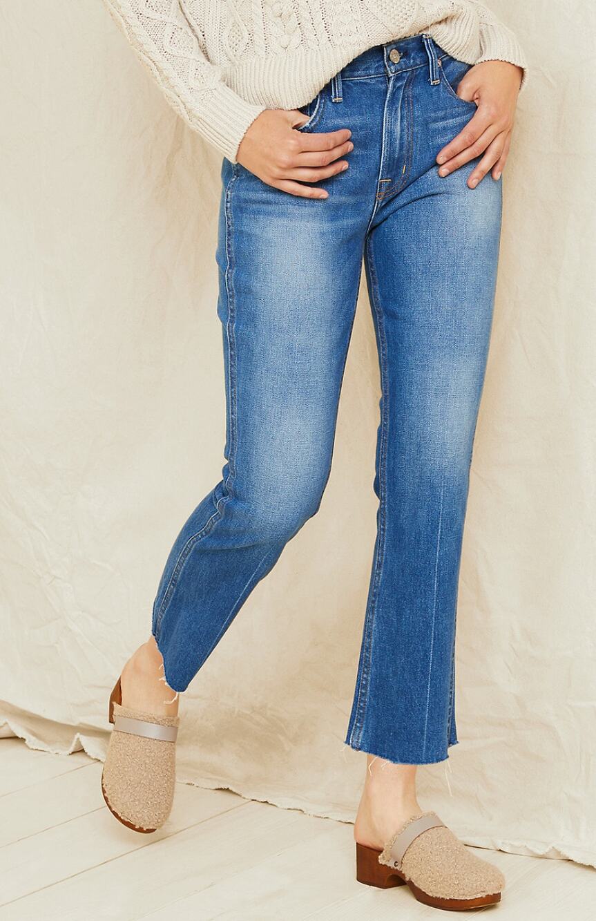 NOEND Denim Women’s Kick Flare Cropped Jeans High Rise Raw Hem Size 24 USA Boho